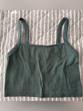 Ribbed Square-Neck Cropped Tank Top - Dark Teal